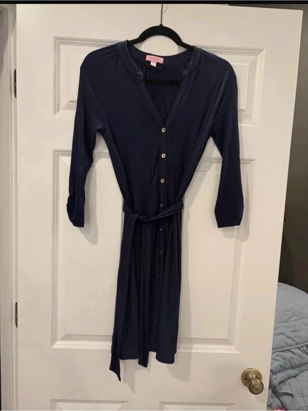 Lilly Pulitzer Navy Button-Front Tie-Waist Long Sleeve Dress